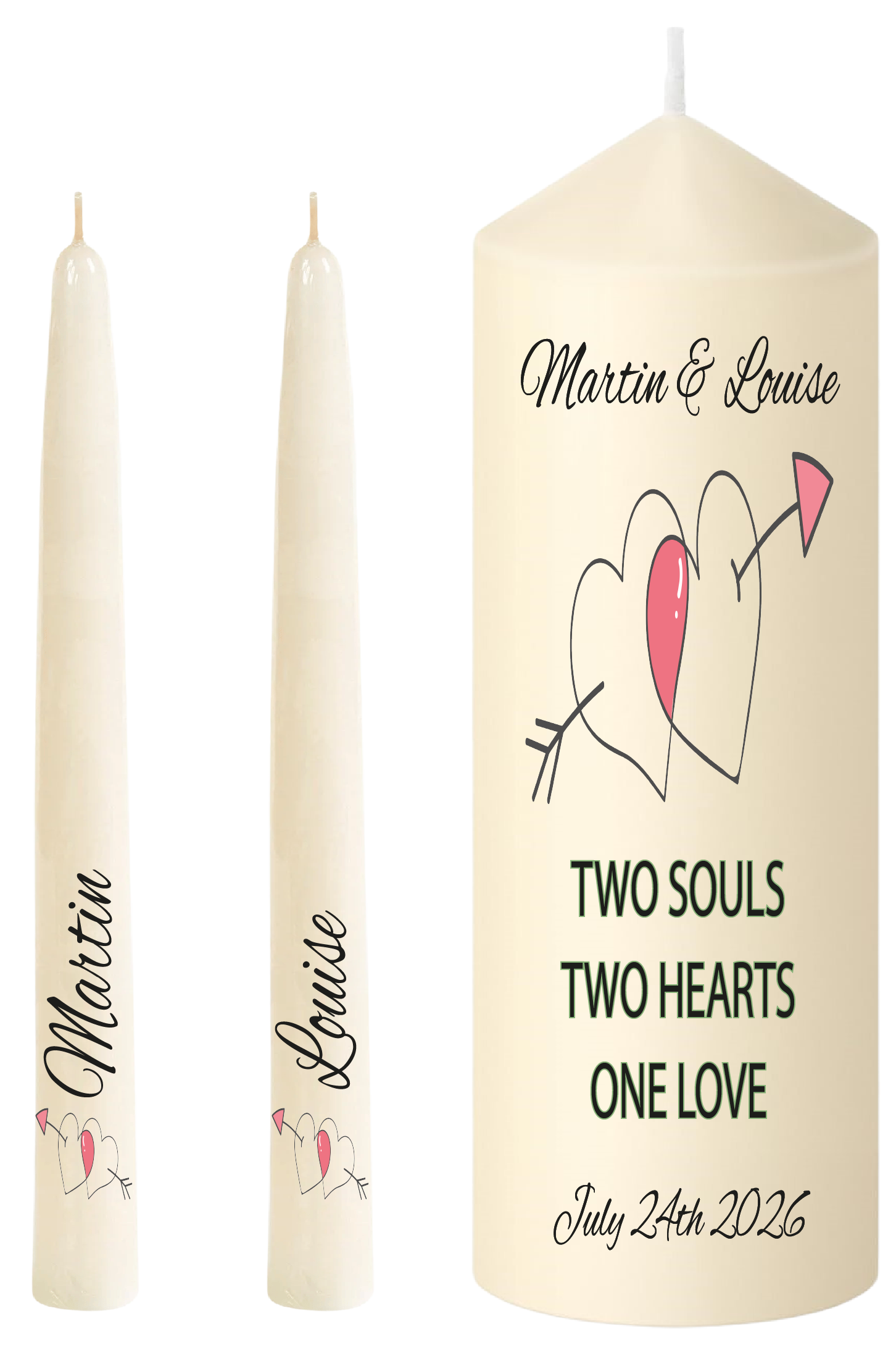 Unity Candle Wedding Set  2 Souls 2 Hearts