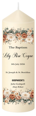 Christening Candle Elegant Brown Floral