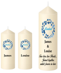 Wedding Unity Candle Set  Blue Floral Wreath