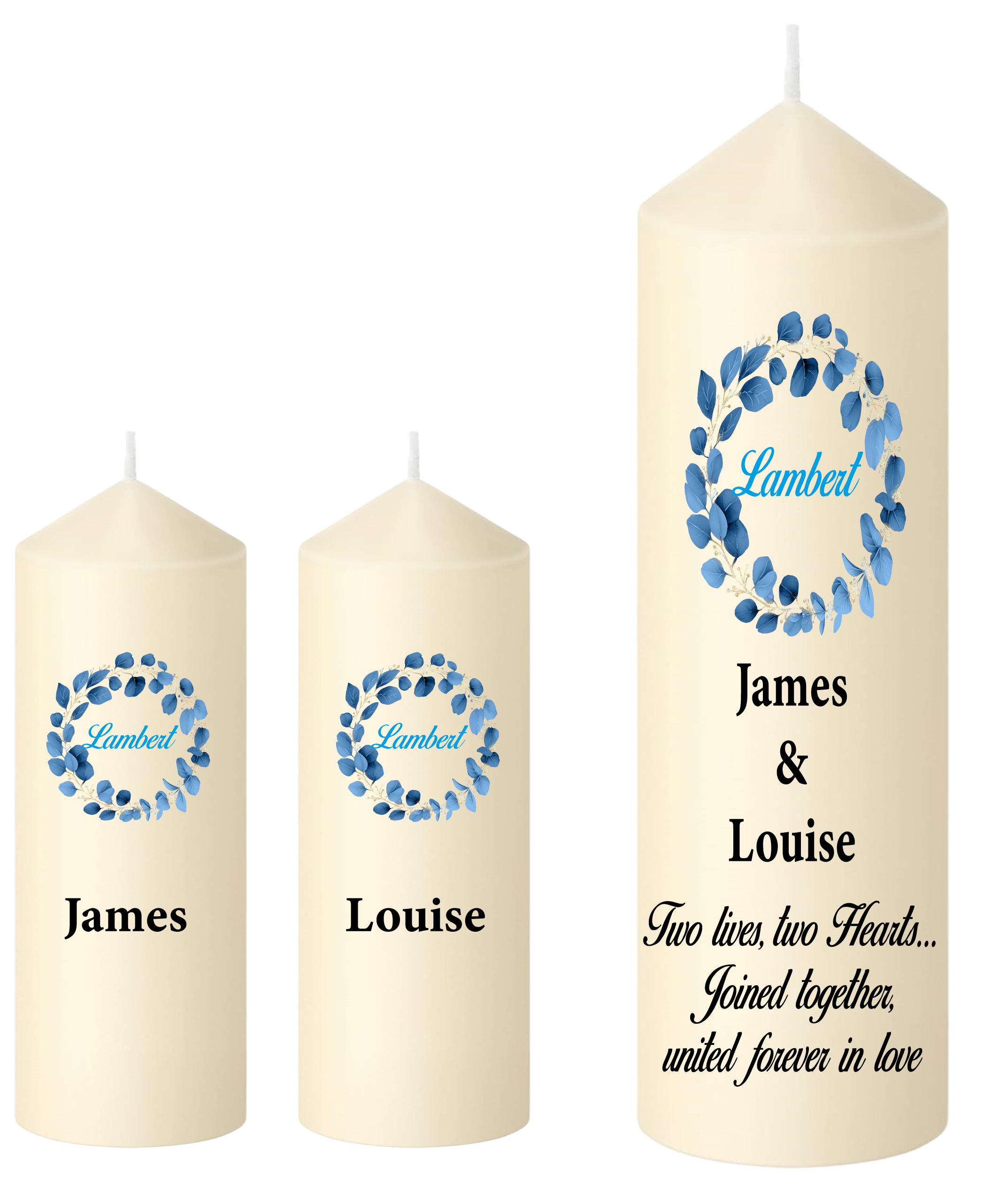 Wedding Unity Candle Set  Blue Floral Wreath