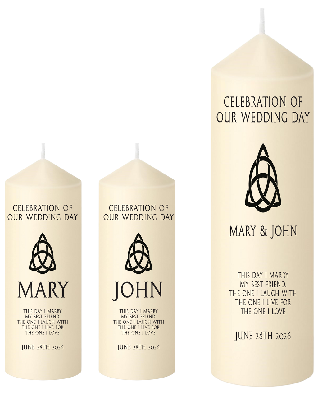 Unity Candle Wedding Set  Celtic Triquetra Design