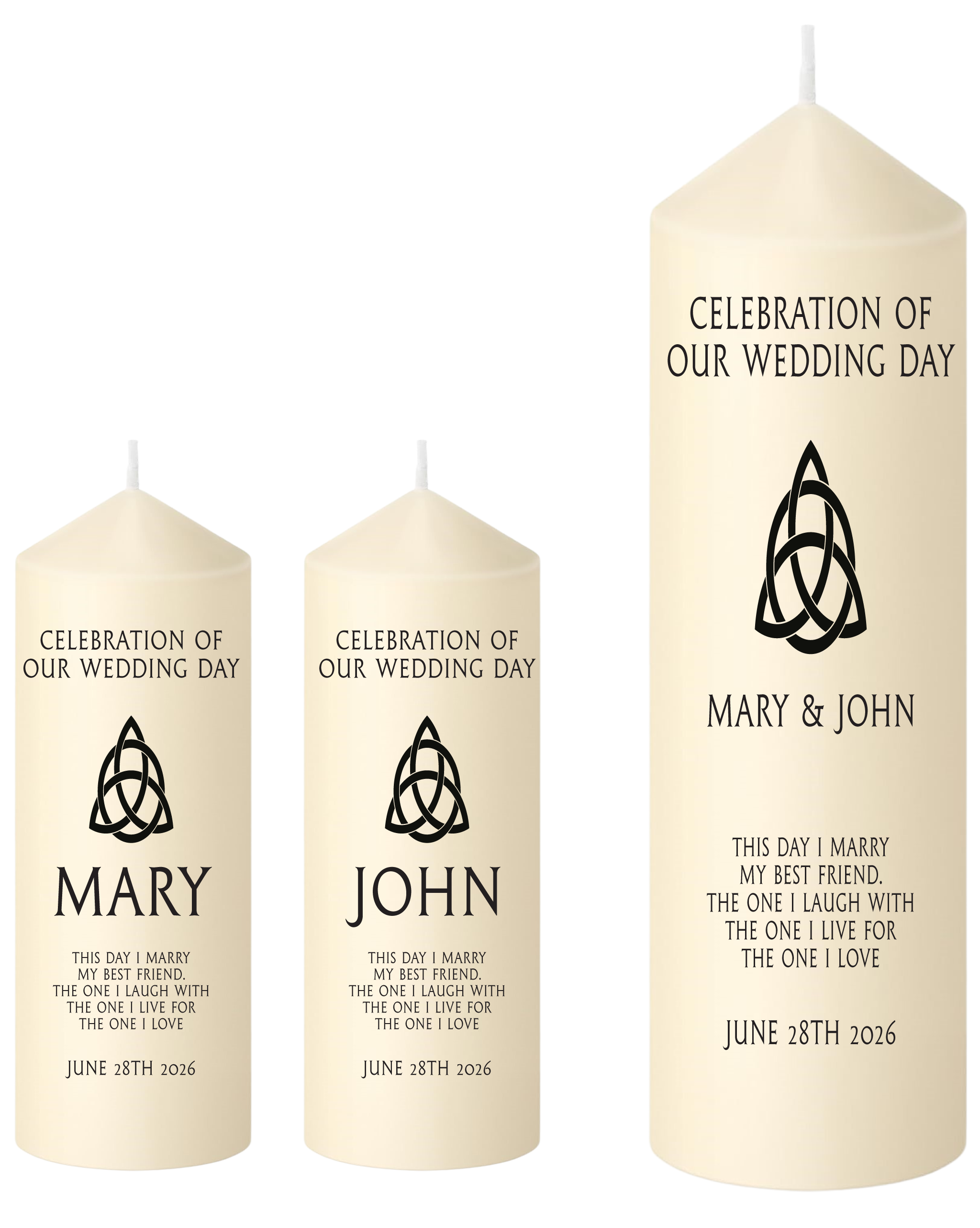 Unity Candle Wedding Set  Celtic Triquetra Design
