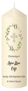 Christening Candle Green Leaves