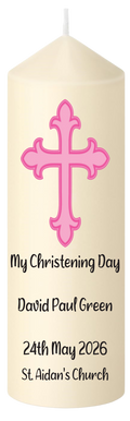 Christening Candle Pink Cross & Matching Pink Name
