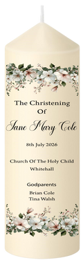 Christening Candle White Floral