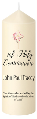 First Holy Communion Candle Cross with pink flowers