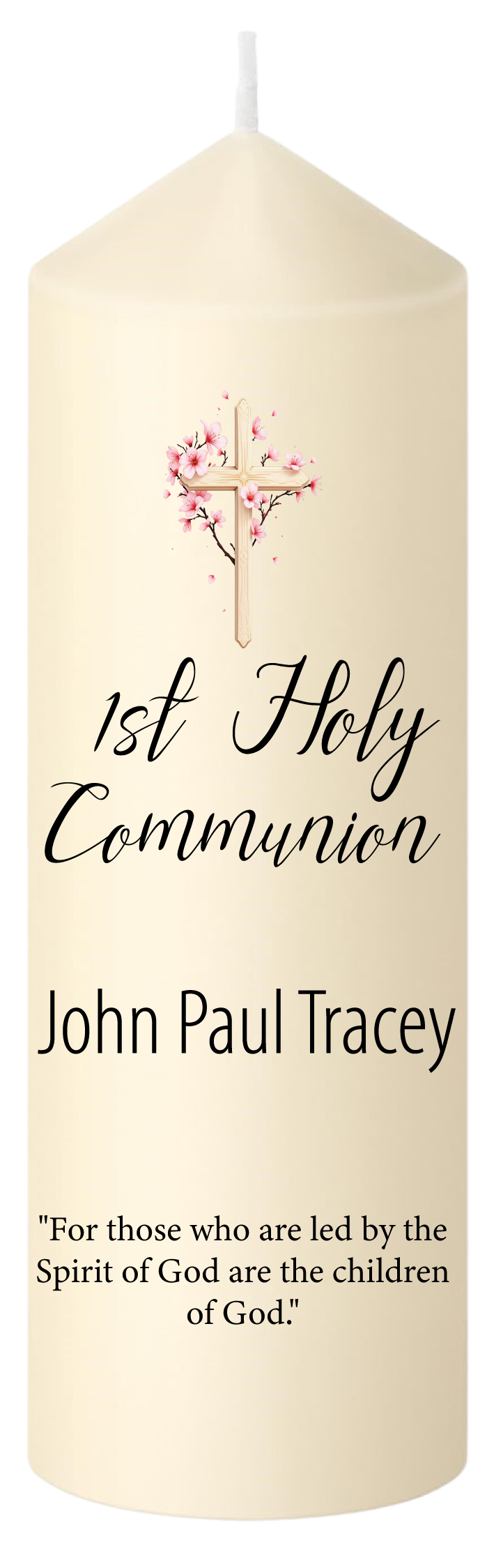 First Holy Communion Candle Cross with pink flowers