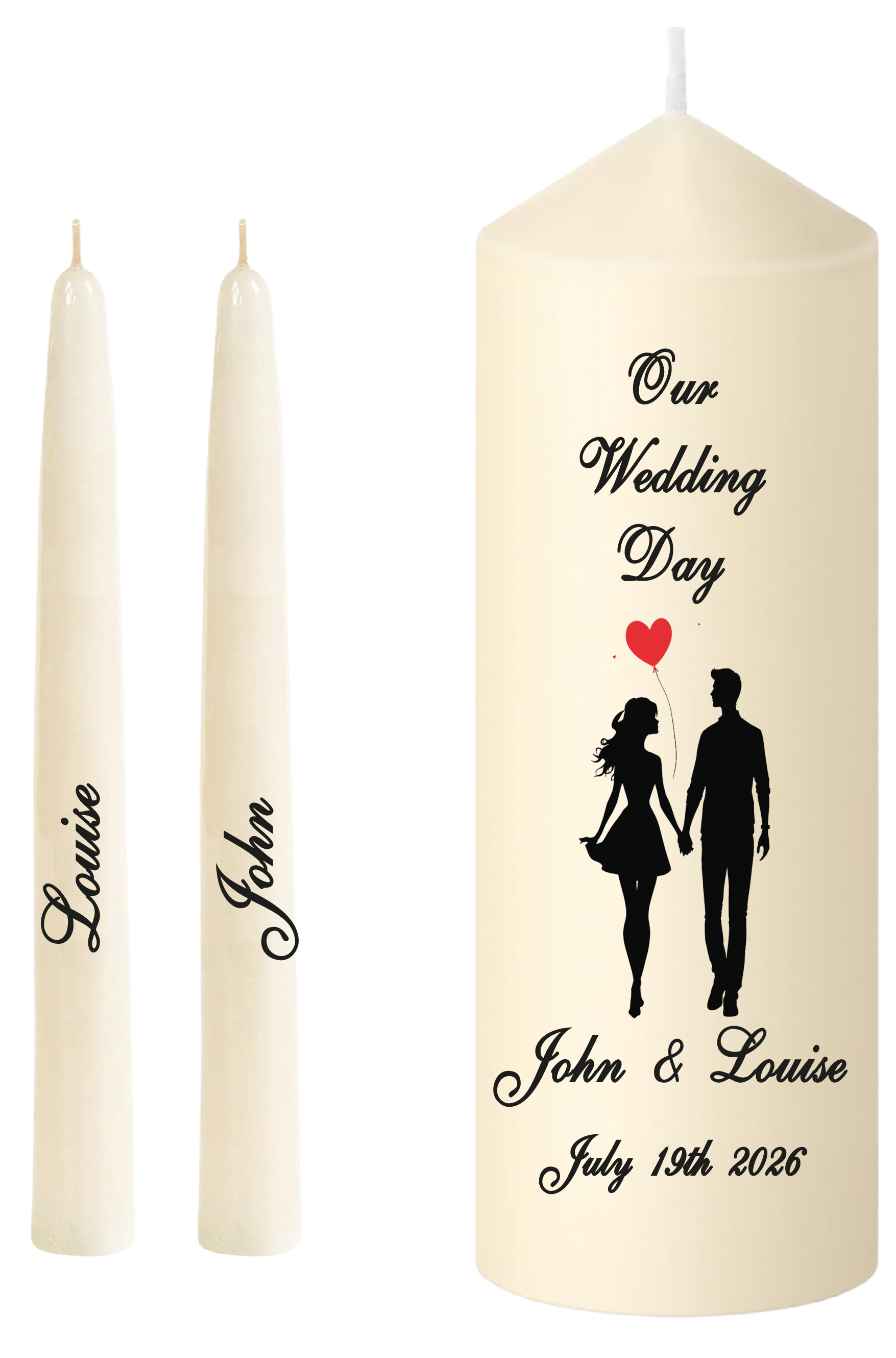 Wedding Unity Candle Set Our Wedding Day Couple in Silhouette