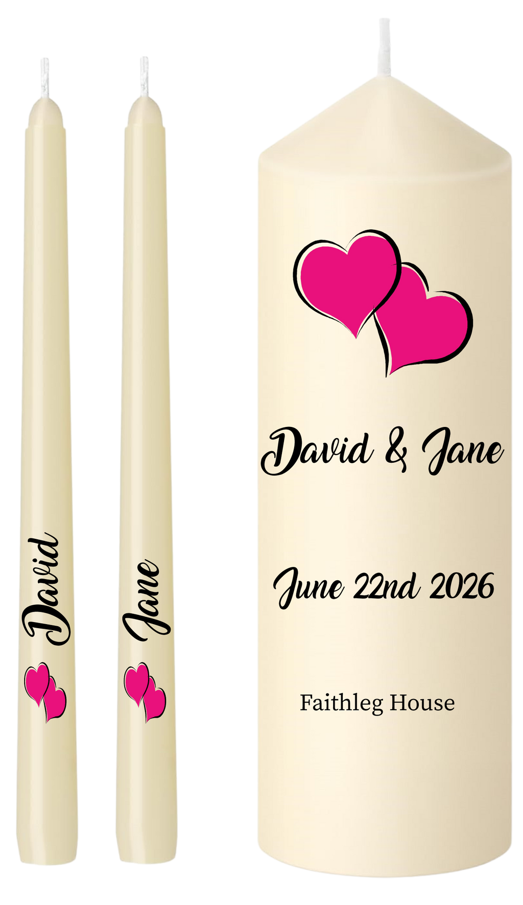 Wedding Unity Candle Set Double Pink Heart