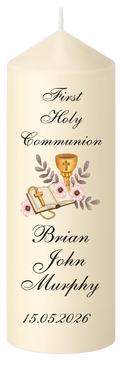 First Holy Communion Candle with Chalice and Bible