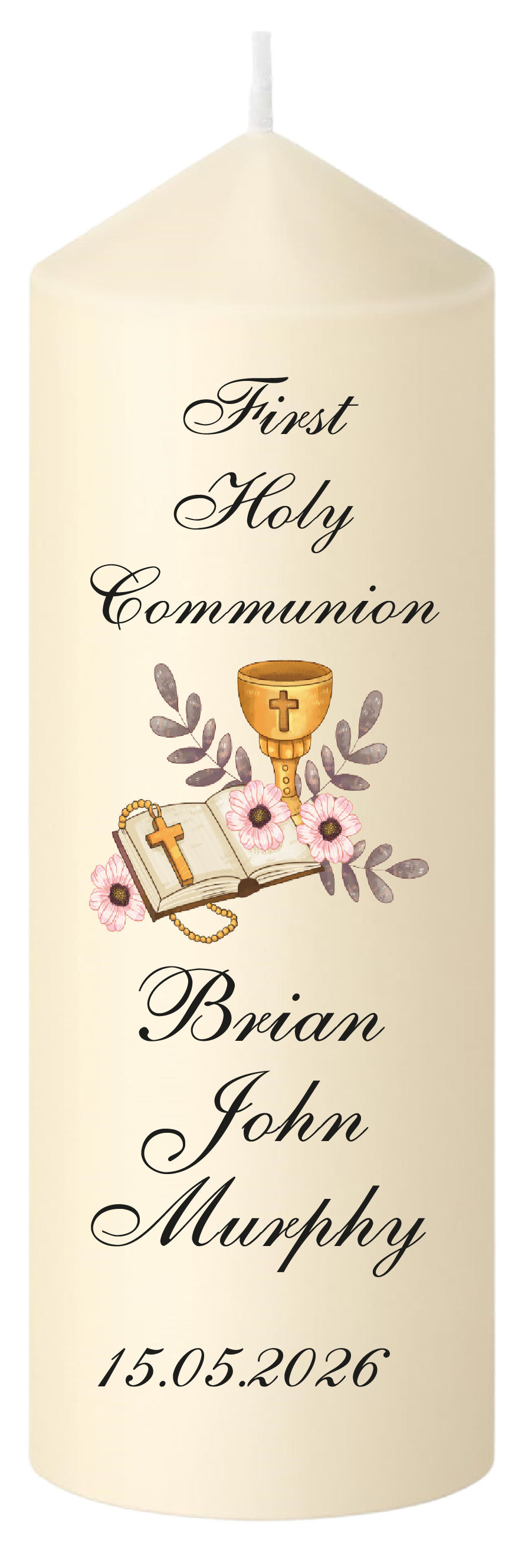 First Holy Communion Candle with Chalice and Bible