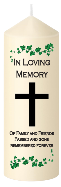 Remembrance Candle - In Loving Memory Black Cross and Ivy