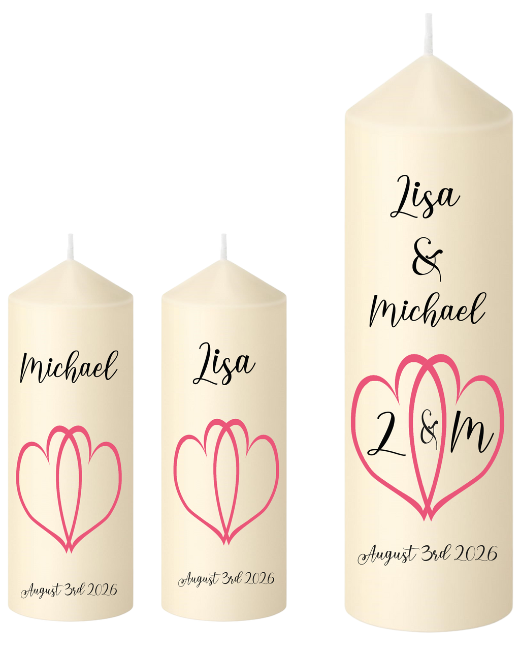 Unity Candle Wedding Set Pink Hearts