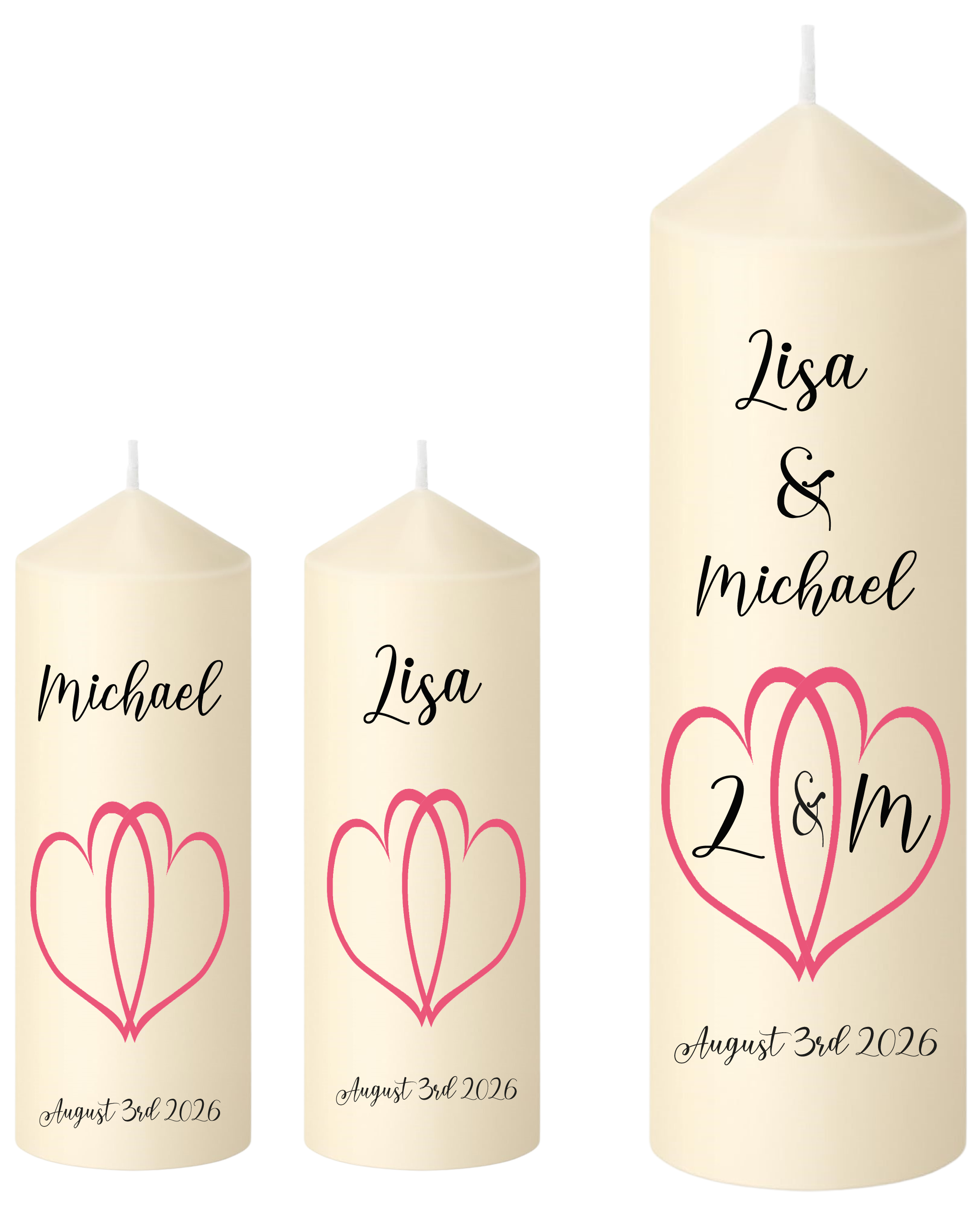 Unity Candle Wedding Set Pink Hearts