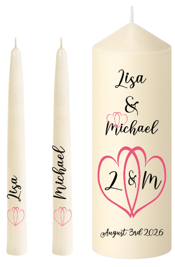 Unity Candle Wedding Set Pink Hearts