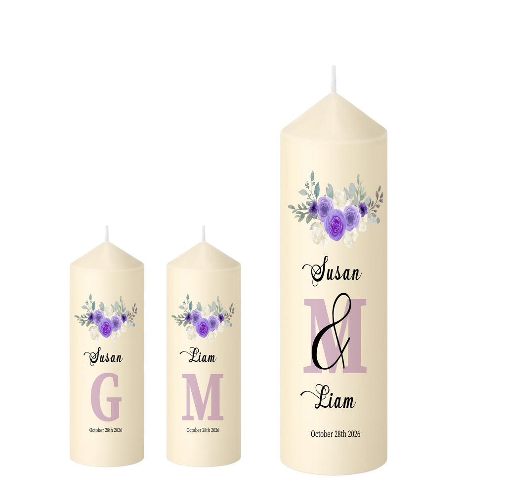 Unity Candle Wedding Set  Purple Opaque Family Initial