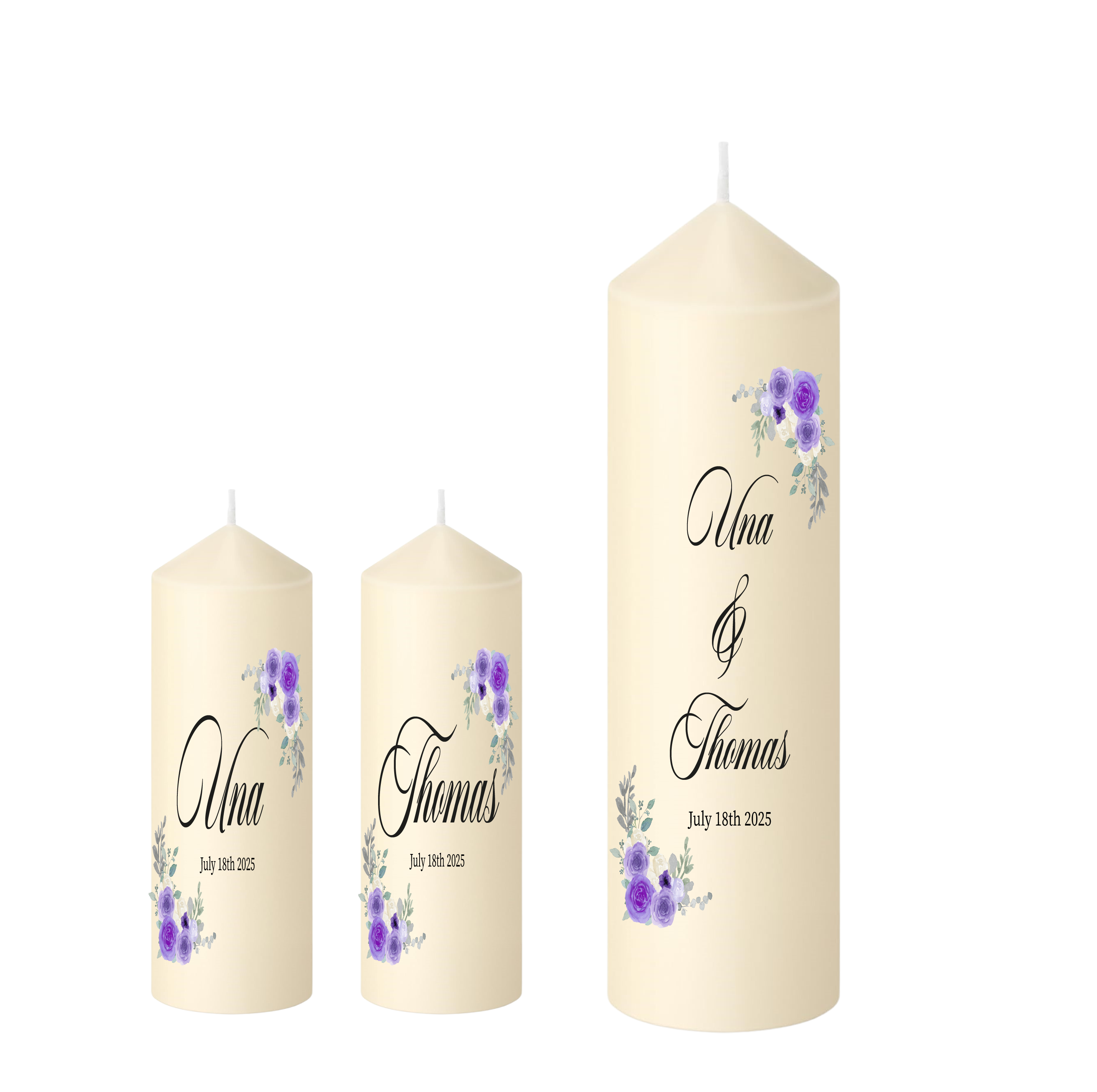 Wedding Unity Candle Set Purple Watercolour