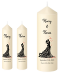 Wedding Unity Candle Set - Our Wedding Day Silhouette embracing with hearts