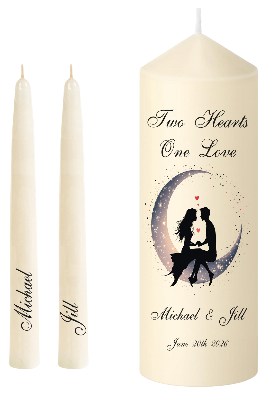 Unity Candle Wedding Set  Two Hearts Couple In Moon