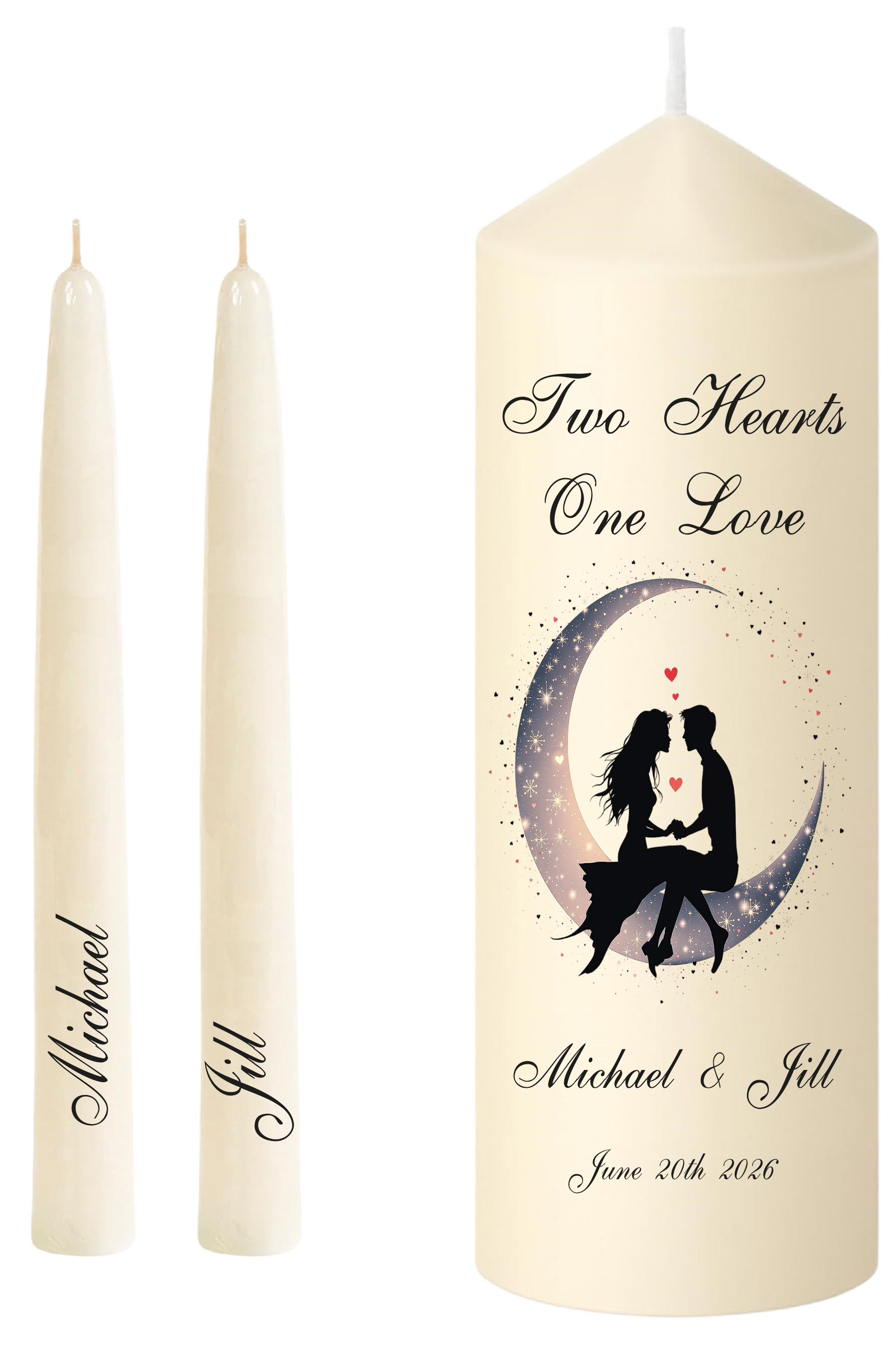 Unity Candle Wedding Set  Two Hearts Couple In Moon