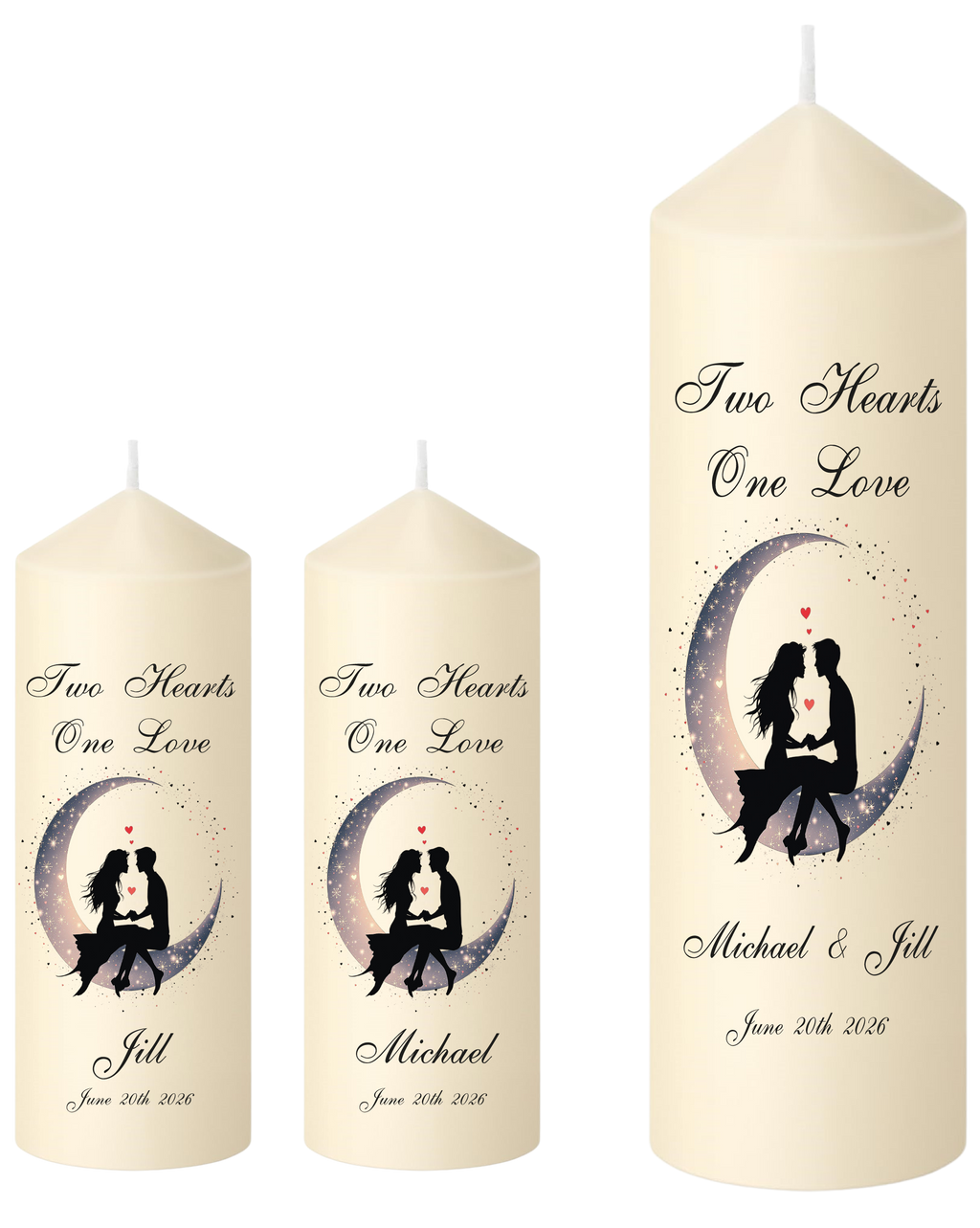 Unity Candle Wedding Set  Two Hearts Couple In Moon