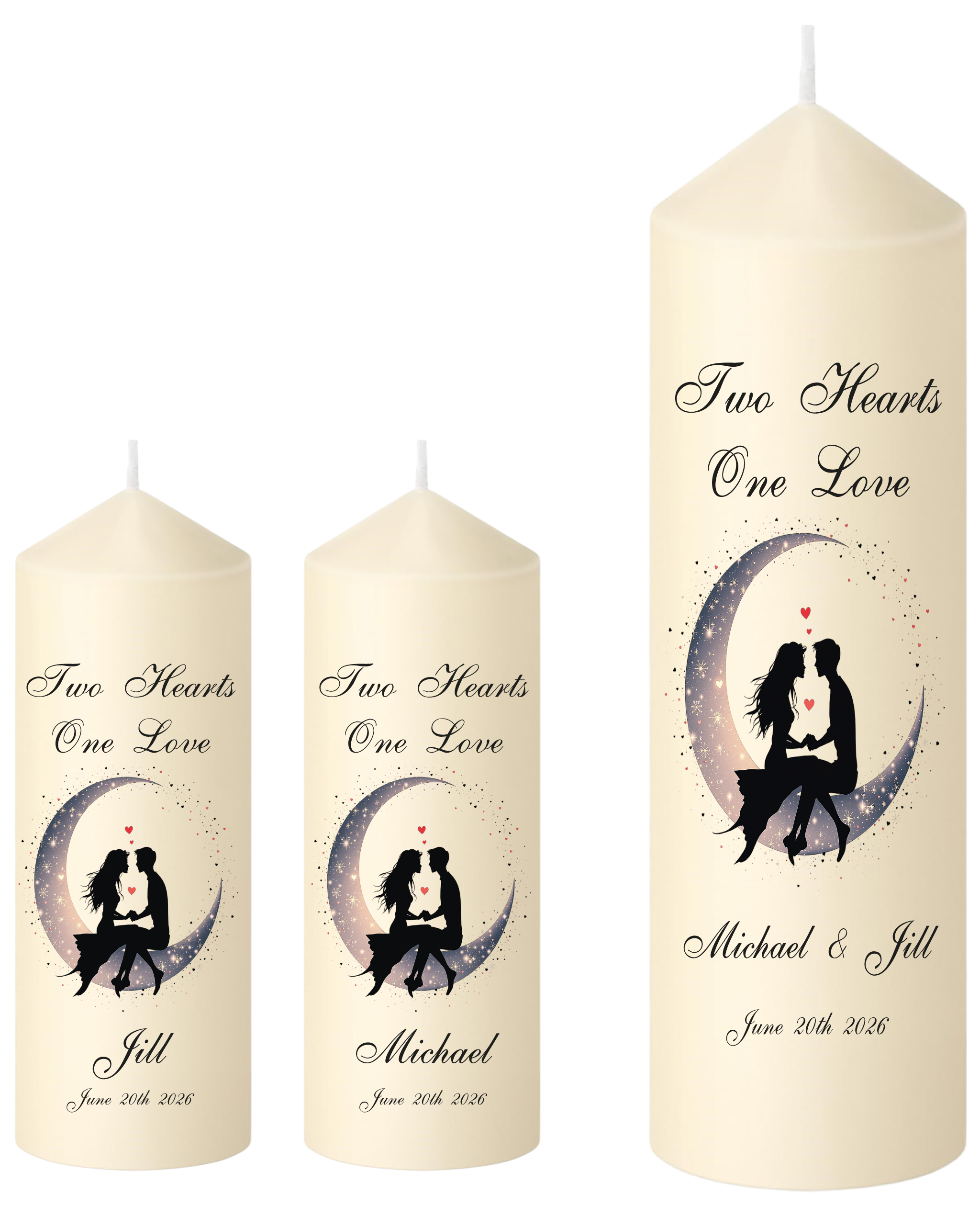 Unity Candle Wedding Set  Two Hearts Couple In Moon
