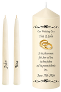 Wedding Unity Candle Set Gold Rings