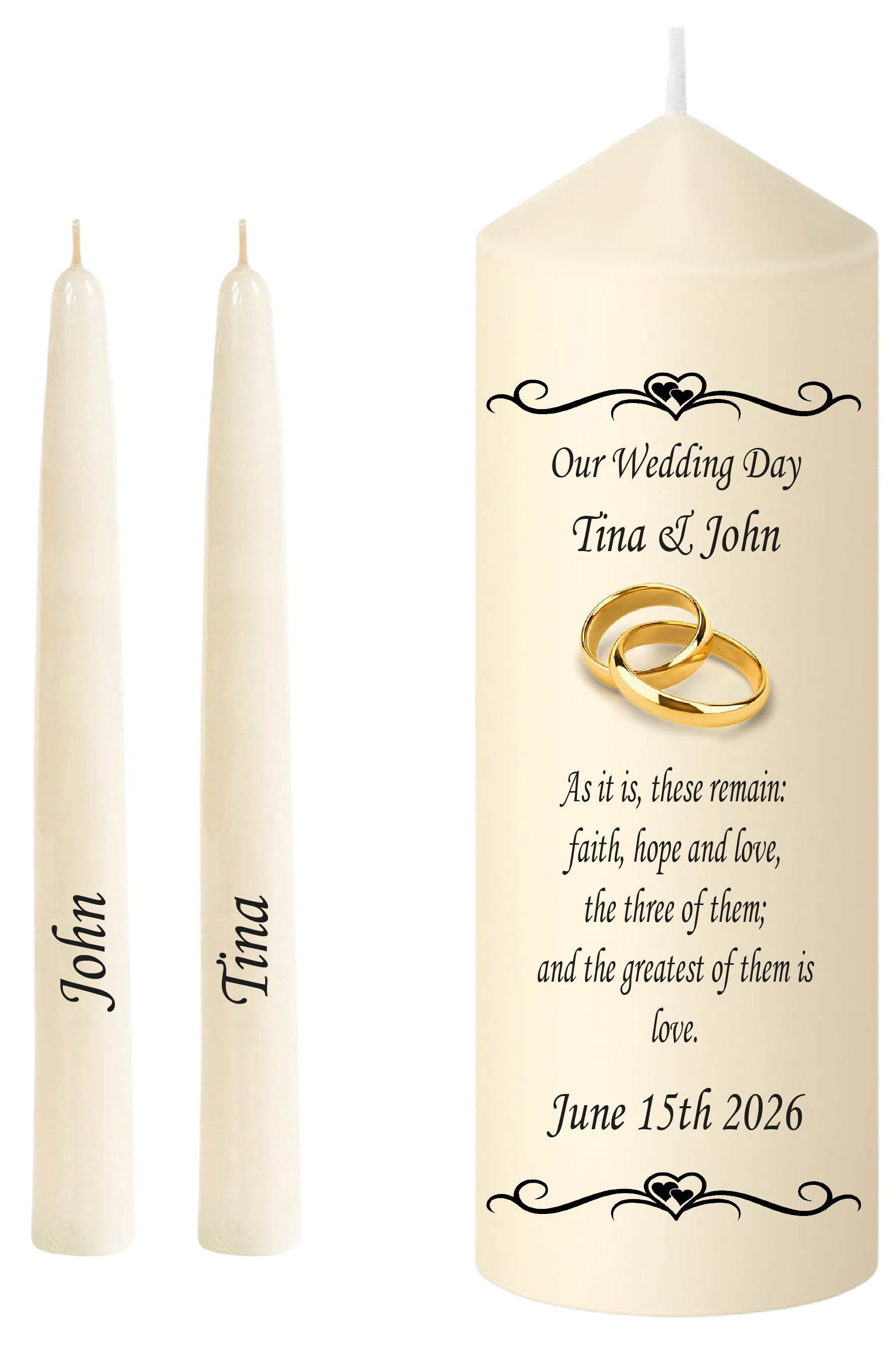 Wedding Unity Candle Set Gold Rings