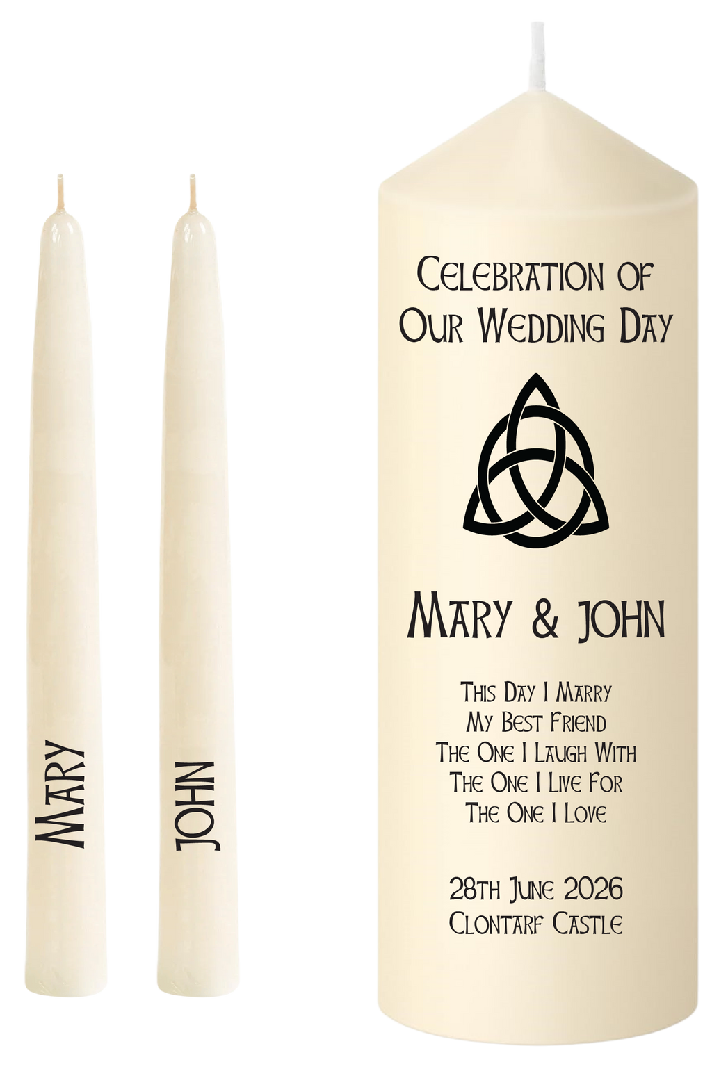 Unity Candle Wedding Set  Celtic Triquetra Design