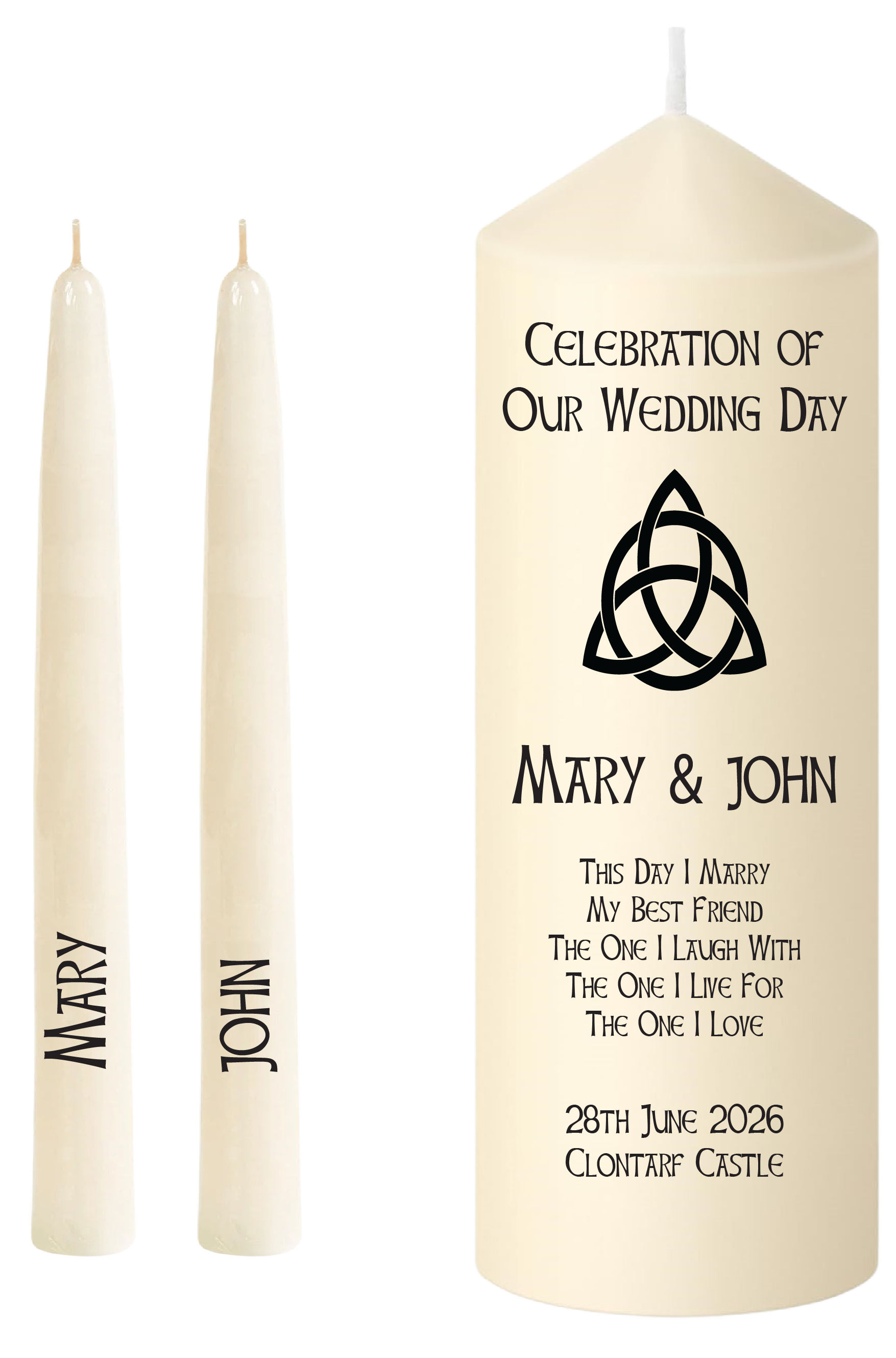 Unity Candle Wedding Set  Celtic Triquetra Design