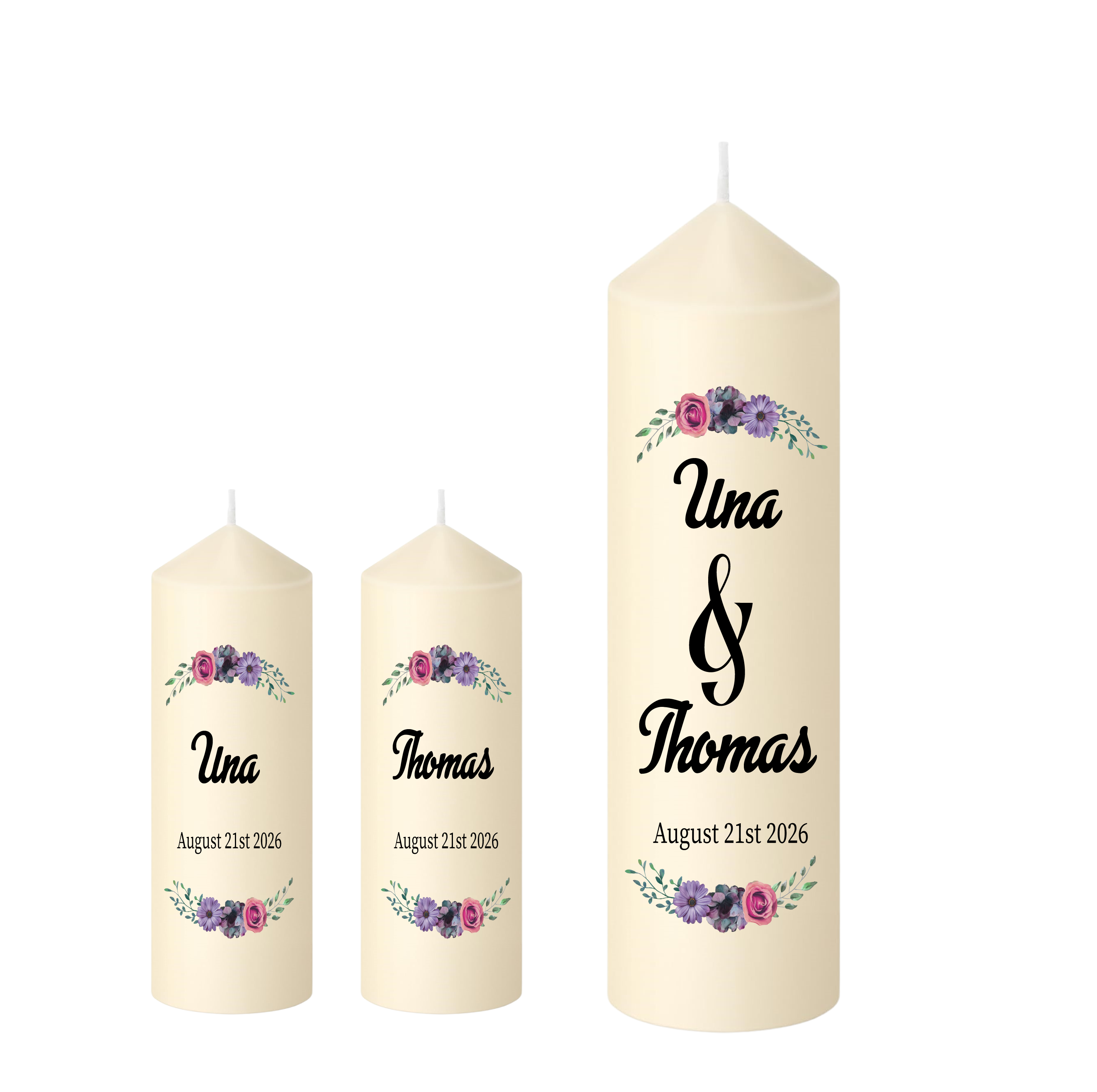 Unity Candle Wedding Set - Unity Set Purple Watercolour Floral Arch