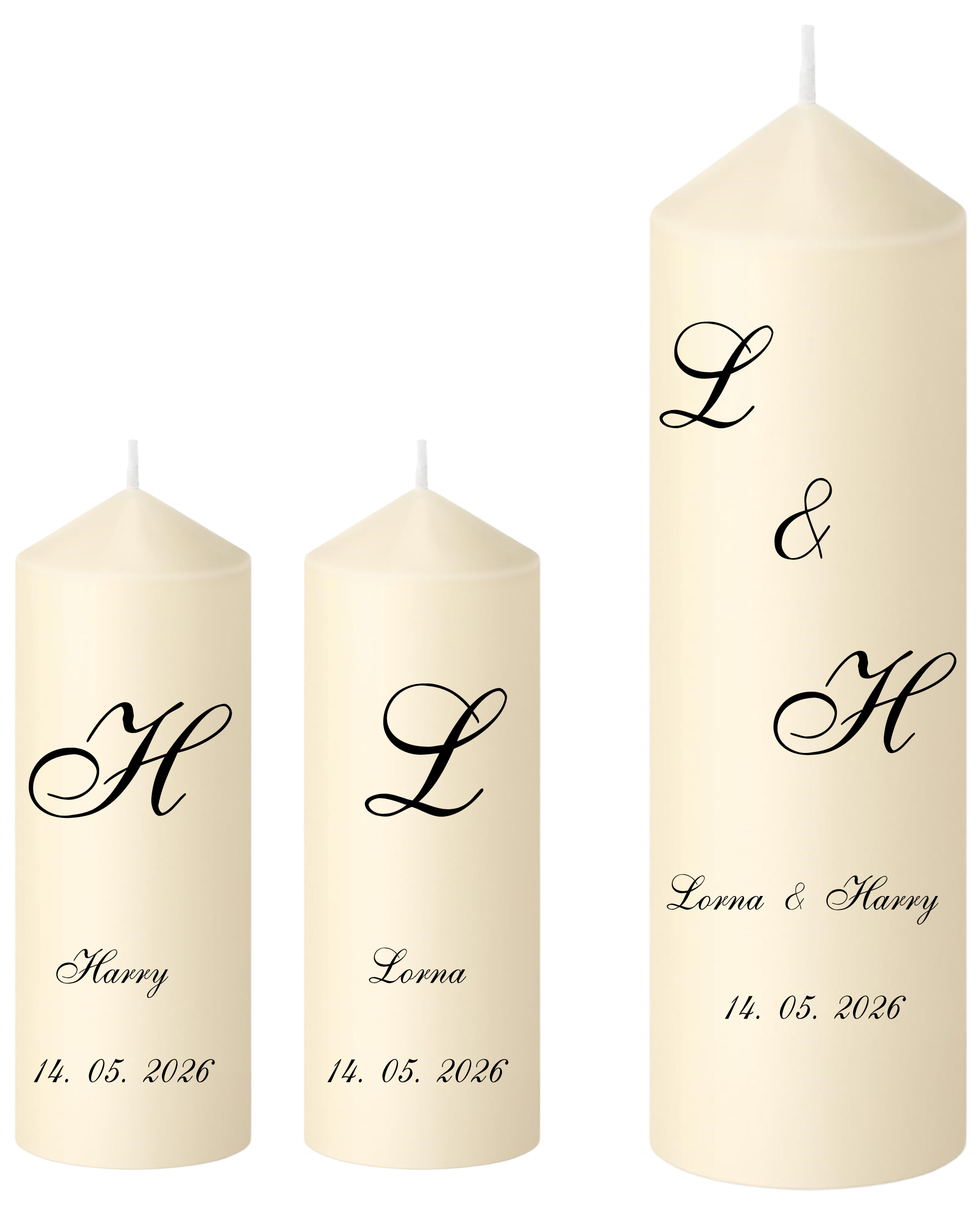 Unity Candle Wedding Set Black Initials