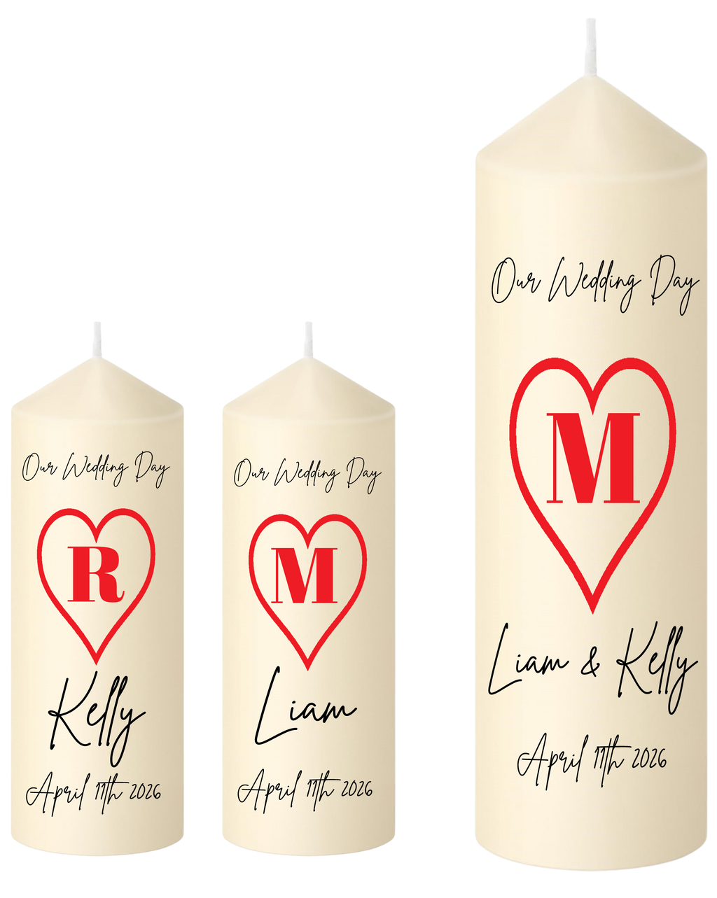 Wedding Unity Candle Set Red Heart Family Initial