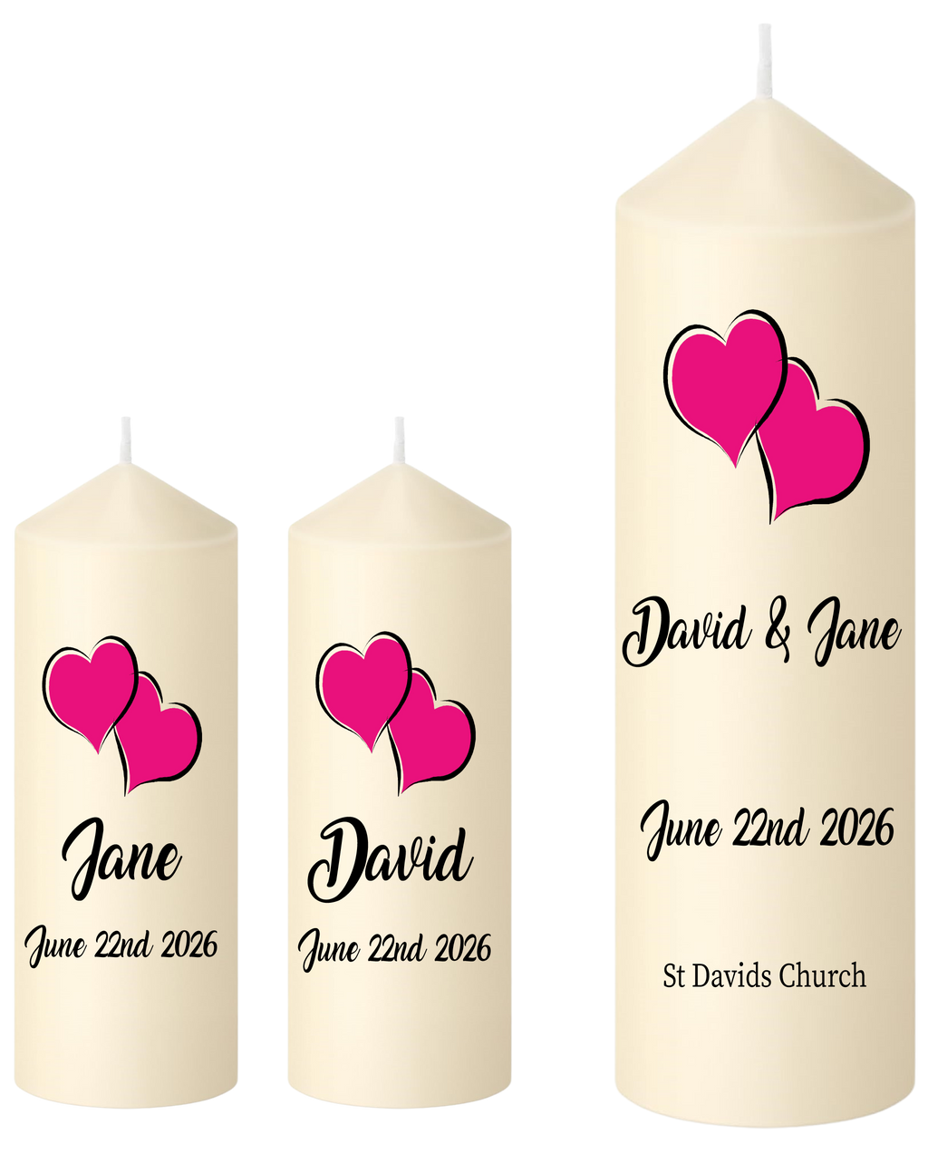 Wedding Unity Candle Set Double Pink Heart
